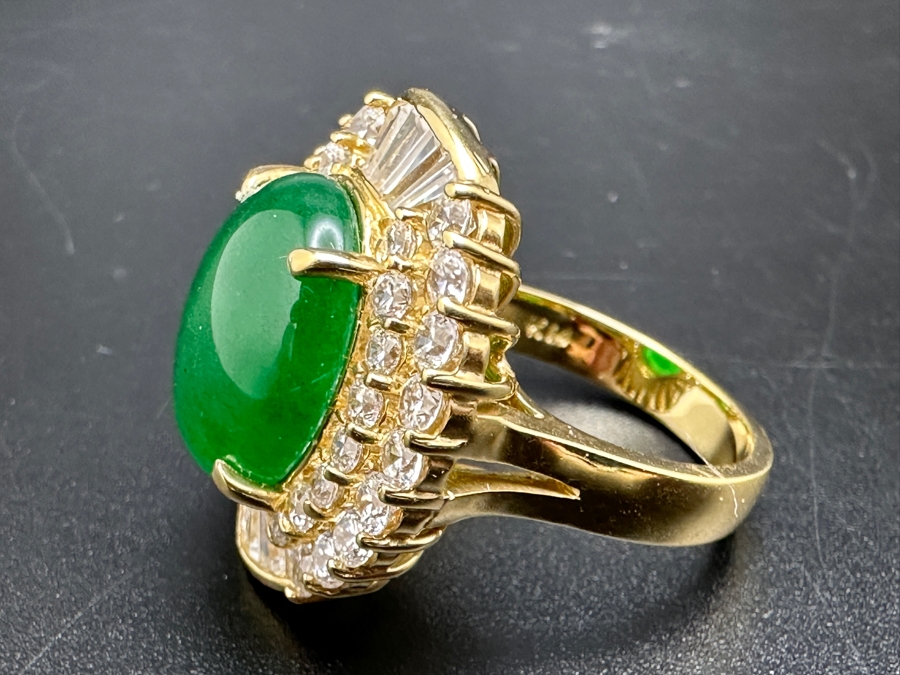 14K Gold 14 X 12mm Chrysoprase Ring with CZ Accents 11.1g Size 7 FMV $750 Retail. $1,500 [Photo 14]