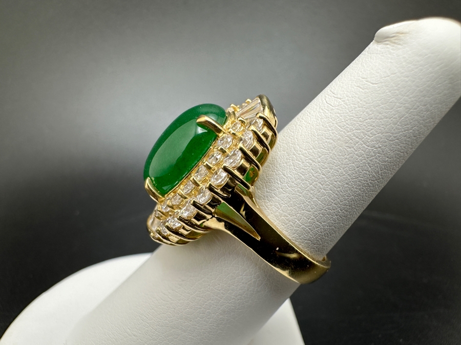 14K Gold 14 X 12mm Chrysoprase Ring with CZ Accents 11.1g Size 7 FMV $750 Retail. $1,500 [Photo 9]
