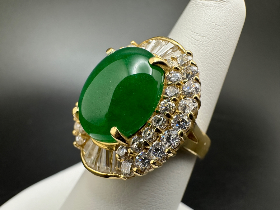 14K Gold 14 X 12mm Chrysoprase Ring with CZ Accents 11.1g Size 7 FMV $750 Retail. $1,500 [Photo 10]