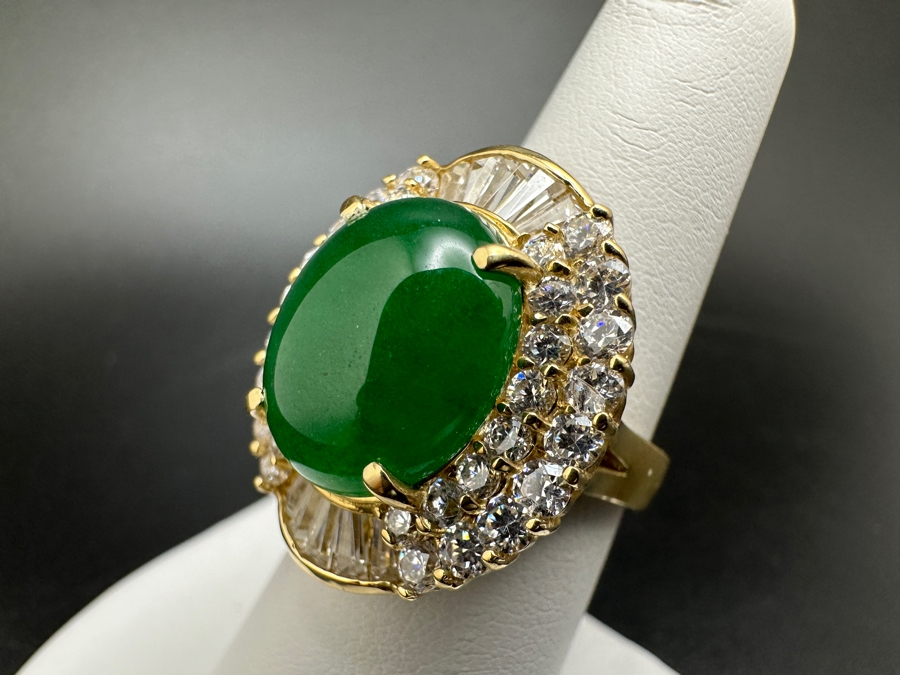 14K Gold 14 X 12mm Chrysoprase Ring with CZ Accents 11.1g Size 7 FMV $750 Retail. $1,500 [Photo 11]