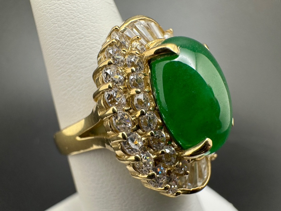 14K Gold 14 X 12mm Chrysoprase Ring with CZ Accents 11.1g Size 7 FMV $750 Retail. $1,500 [Photo 6]