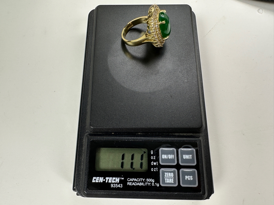 14K Gold 14 X 12mm Chrysoprase Ring with CZ Accents 11.1g Size 7 FMV $750 Retail. $1,500 [Photo 16]