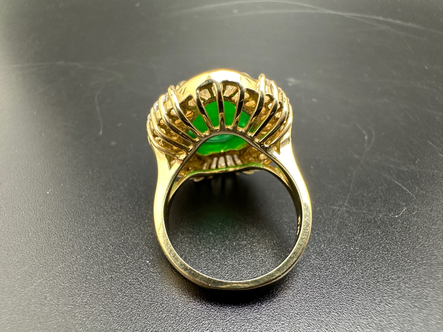 14K Gold 14 X 12mm Chrysoprase Ring with CZ Accents 11.1g Size 7 FMV $750 Retail. $1,500 [Photo 12]