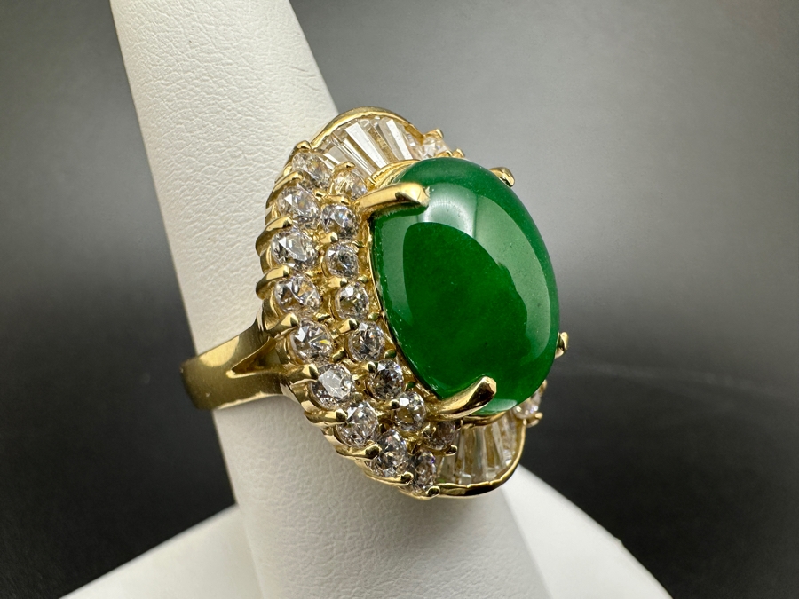 14K Gold 14 X 12mm Chrysoprase Ring with CZ Accents 11.1g Size 7 FMV $750 Retail. $1,500 [Photo 5]