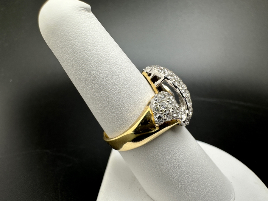 14K Gold CZ Pave Ribbon Ring 7.4g Size 7.25 FMV $600 Retail $1,200 [Photo 4]
