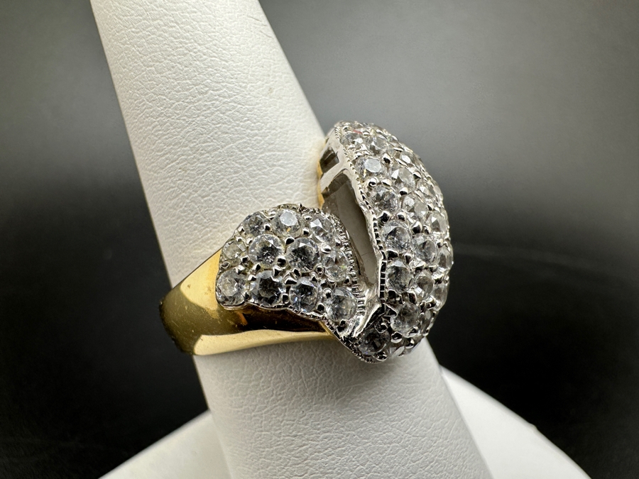 14K Gold CZ Pave Ribbon Ring 7.4g Size 7.25 FMV $600 Retail $1,200 [Photo 5]