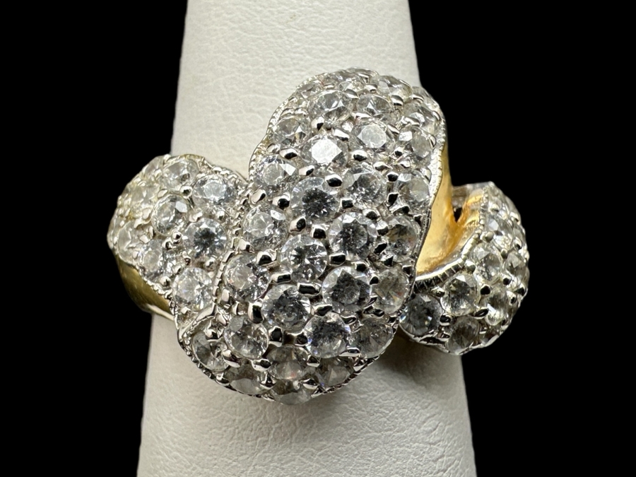 14K Gold CZ Pave Ribbon Ring 7.4g Size 7.25 FMV $600 Retail $1,200 [Photo 1]