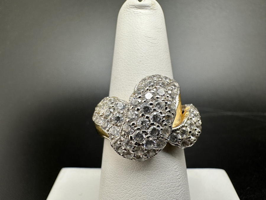 14K Gold CZ Pave Ribbon Ring 7.4g Size 7.25 FMV $600 Retail $1,200 [Photo 2]