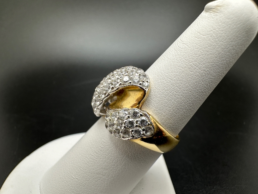 14K Gold CZ Pave Ribbon Ring 7.4g Size 7.25 FMV $600 Retail $1,200 [Photo 7]