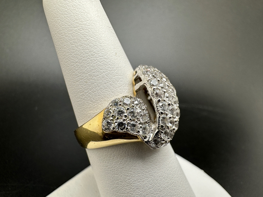 14K Gold CZ Pave Ribbon Ring 7.4g Size 7.25 FMV $600 Retail $1,200 [Photo 3]