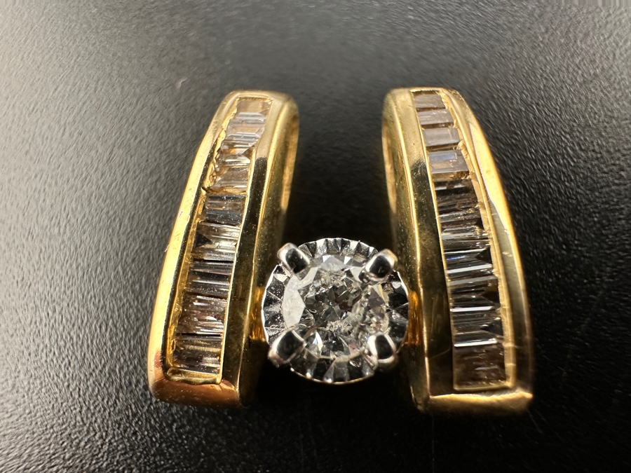 14K Gold and Diamond Pendant 3.3g ～.15 ct Round Brilliant Diamond ～.35 cttw Baguette Diamonds FMV $700 Retail $1,400 [Photo 8]