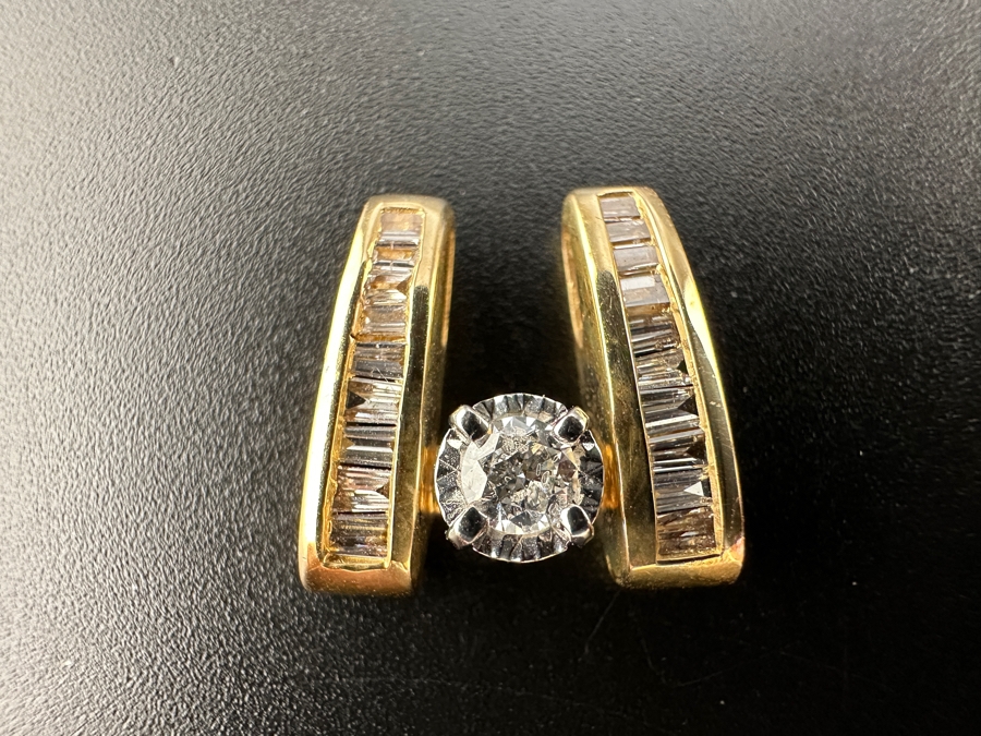 14K Gold and Diamond Pendant 3.3g ～.15 ct Round Brilliant Diamond ～.35 cttw Baguette Diamonds FMV $700 Retail $1,400 [Photo 2]