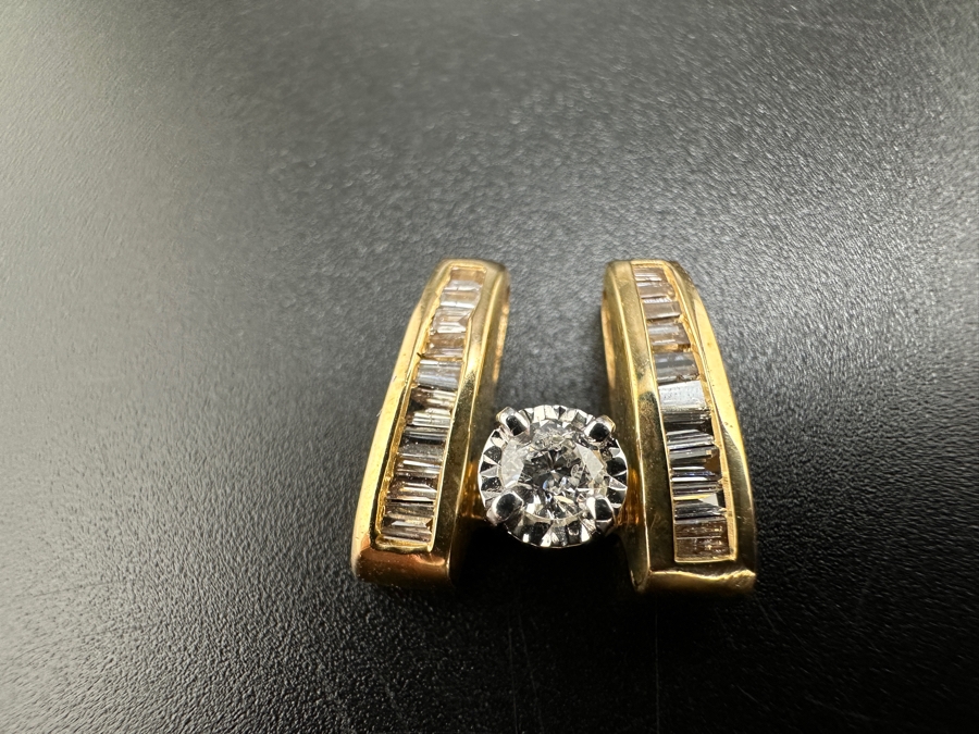 14K Gold and Diamond Pendant 3.3g ～.15 ct Round Brilliant Diamond ～.35 cttw Baguette Diamonds FMV $700 Retail $1,400 [Photo 9]