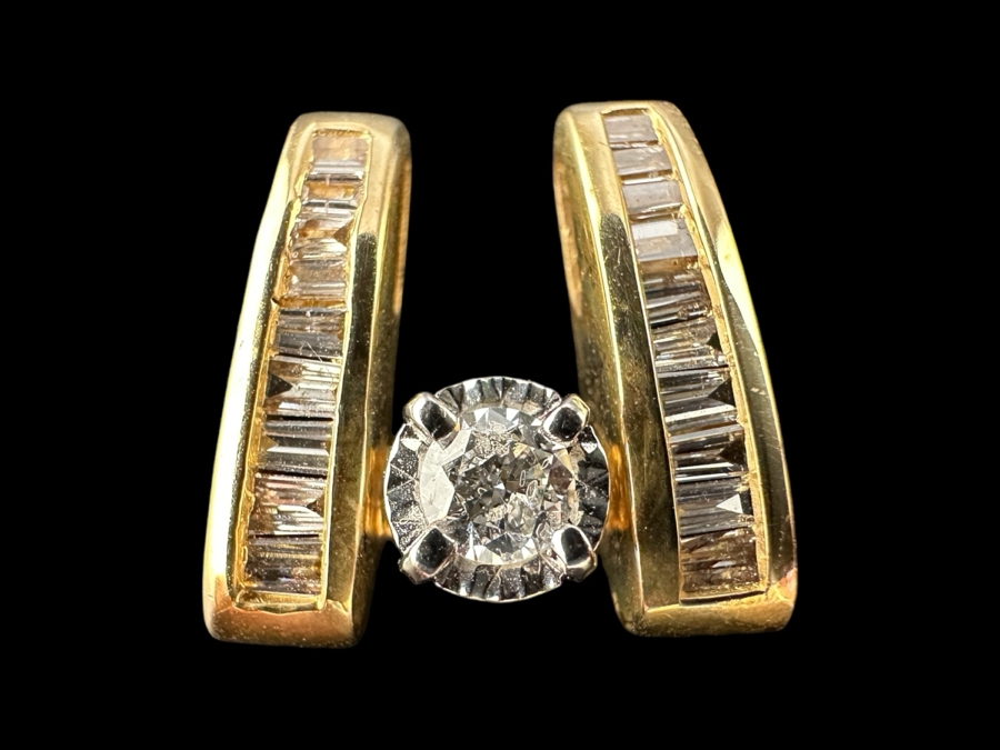 14K Gold and Diamond Pendant 3.3g ～.15 ct Round Brilliant Diamond ～.35 cttw Baguette Diamonds FMV $700 Retail $1,400 [Photo 1]