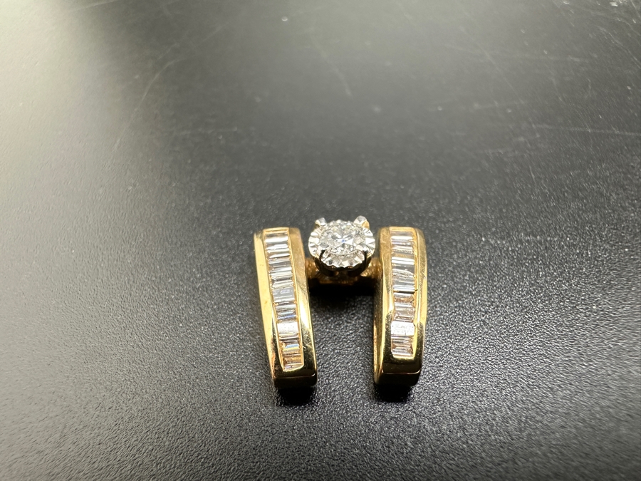 14K Gold and Diamond Pendant 3.3g ～.15 ct Round Brilliant Diamond ～.35 cttw Baguette Diamonds FMV $700 Retail $1,400 [Photo 6]