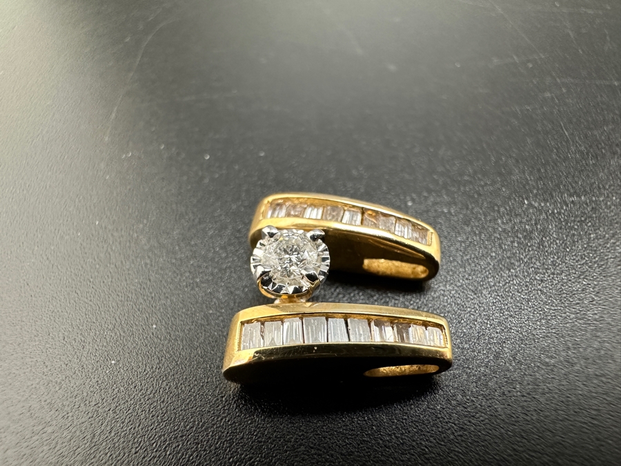 14K Gold and Diamond Pendant 3.3g ～.15 ct Round Brilliant Diamond ～.35 cttw Baguette Diamonds FMV $700 Retail $1,400 [Photo 4]