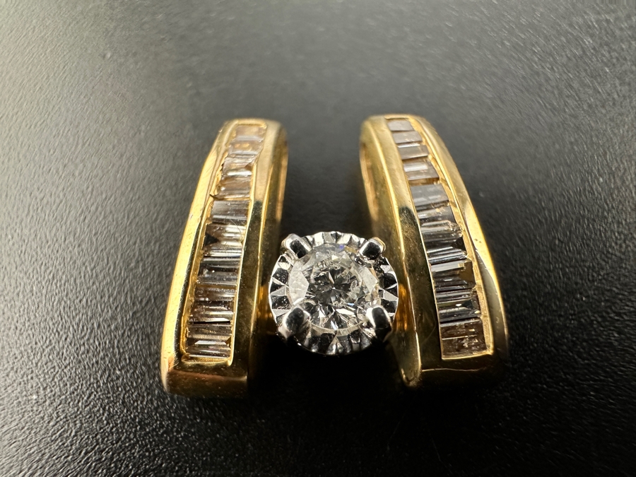 14K Gold and Diamond Pendant 3.3g ～.15 ct Round Brilliant Diamond ～.35 cttw Baguette Diamonds FMV $700 Retail $1,400 [Photo 3]