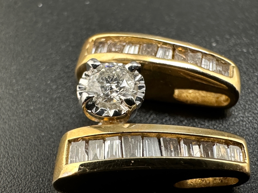 14K Gold and Diamond Pendant 3.3g ～.15 ct Round Brilliant Diamond ～.35 cttw Baguette Diamonds FMV $700 Retail $1,400 [Photo 5]