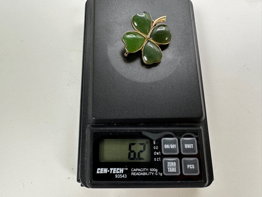 Just Added - 14K Rose Gold and Nephrite Jade Brooch Pin 6.2g FMV $150 Retail $300 [Photo 6]