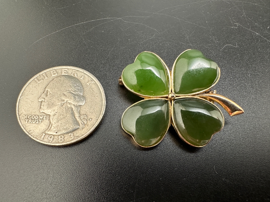Just Added - 14K Rose Gold and Nephrite Jade Brooch Pin 6.2g FMV $150 Retail $300 [Photo 5]