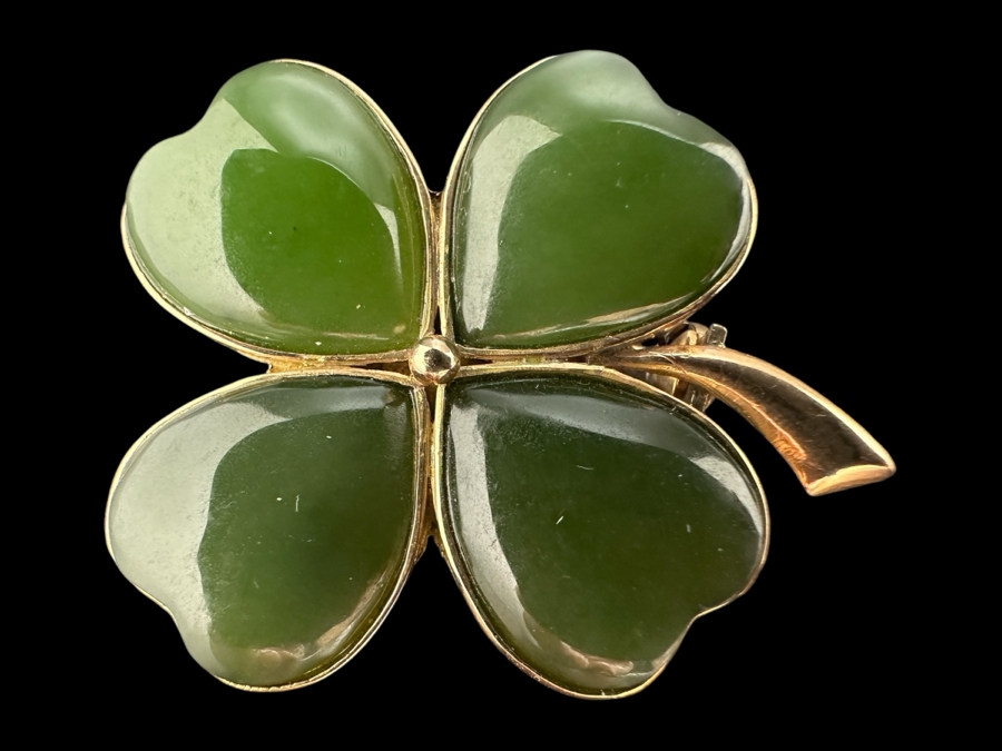 14K Rose Gold and Nephrite Jade Brooch Pin 6.2g FMV $150 Retail $300 [Photo 1]