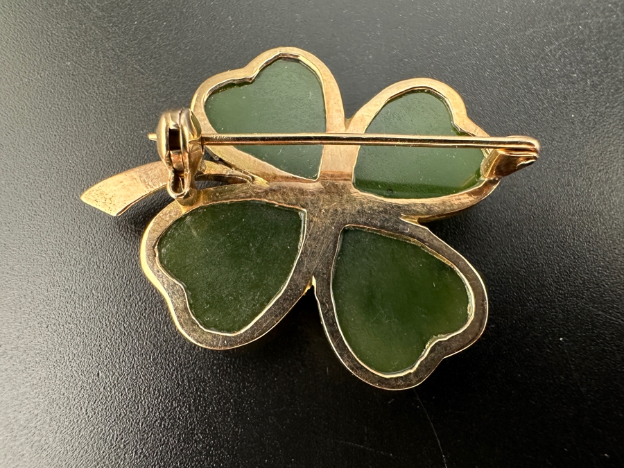 Just Added - 14K Rose Gold and Nephrite Jade Brooch Pin 6.2g FMV $150 Retail $300 [Photo 3]