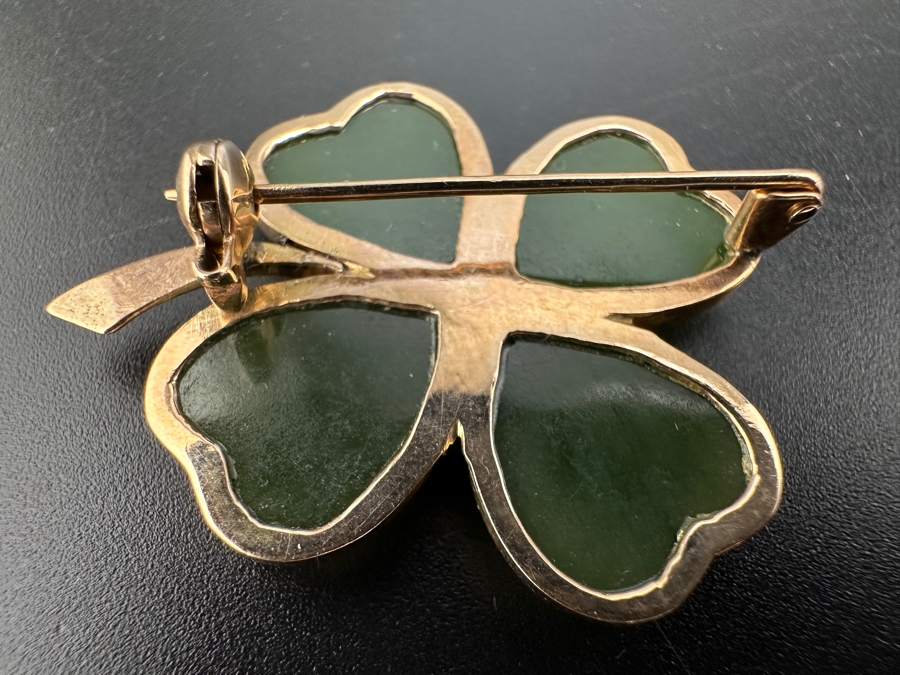 Just Added - 14K Rose Gold and Nephrite Jade Brooch Pin 6.2g FMV $150 Retail $300 [Photo 4]