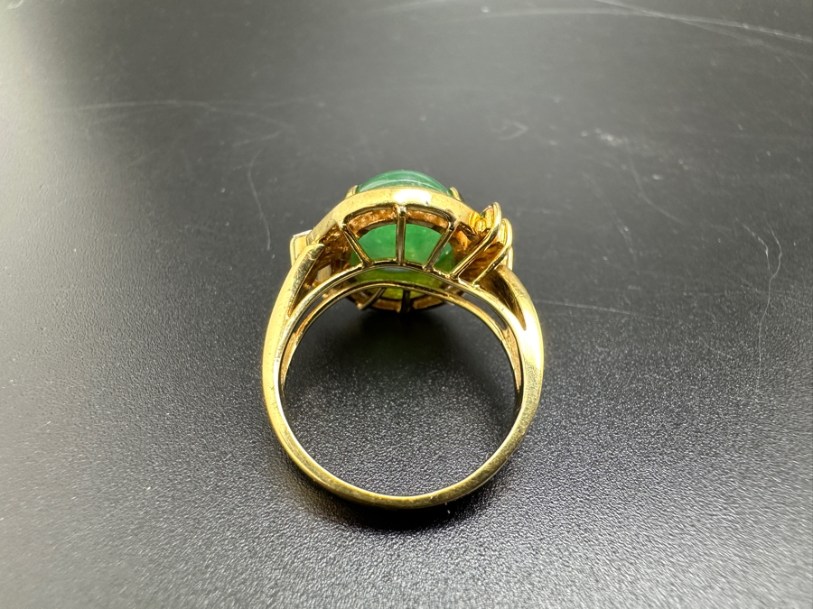 14K Gold Green Jade (13x10mm Cabochon) and Diamond Ring 6.4g ～.65 cttw Diamonds SI²-SI³ Size 6.5 FMV $750 Retail $1,500 [Photo 10]