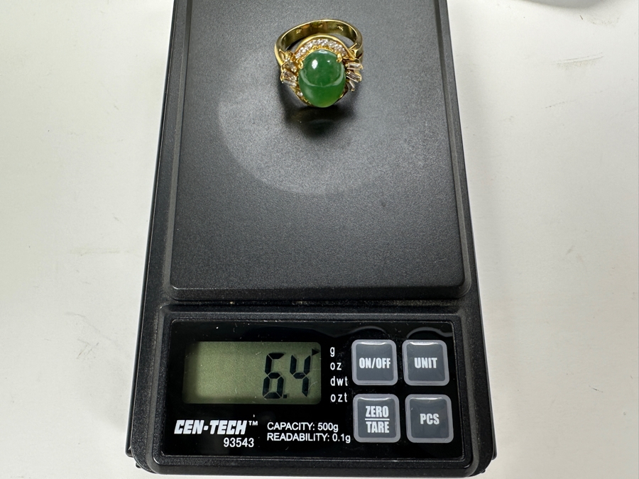 14K Gold Green Jade (13x10mm Cabochon) and Diamond Ring 6.4g ～.65 cttw Diamonds SI²-SI³ Size 6.5 FMV $750 Retail $1,500 [Photo 14]