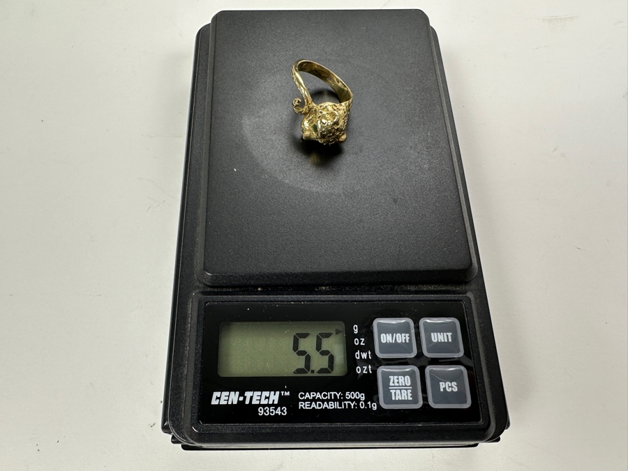 14K Gold Cheetah Ring with Emerald Eyes 5.5g Size 4 FMV $500 Retail $1,000 [Photo 14]