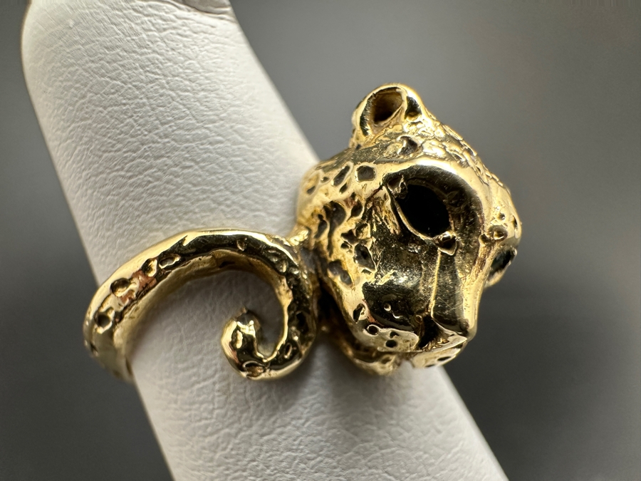 14K Gold Cheetah Ring with Emerald Eyes 5.5g Size 4 FMV $500 Retail $1,000 [Photo 5]