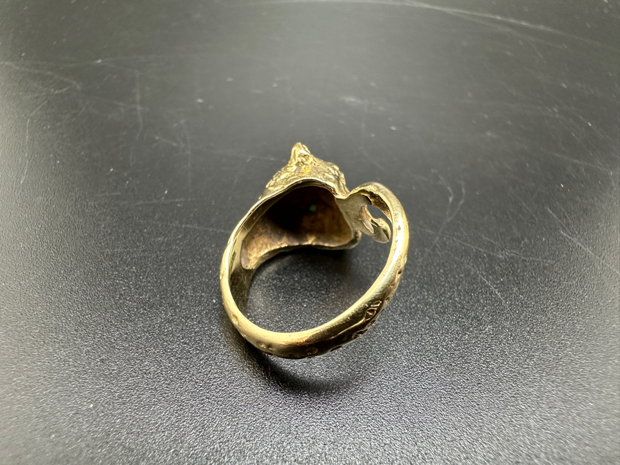 14K Gold Cheetah Ring with Emerald Eyes 5.5g Size 4 FMV $500 Retail $1,000 [Photo 11]