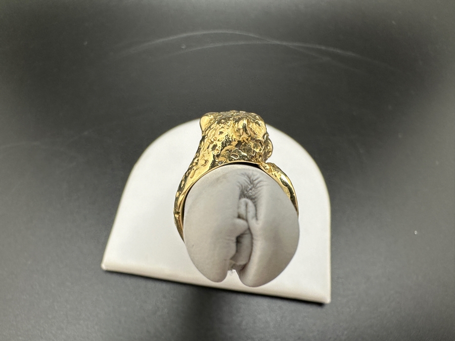 14K Gold Cheetah Ring with Emerald Eyes 5.5g Size 4 FMV $500 Retail $1,000 [Photo 7]