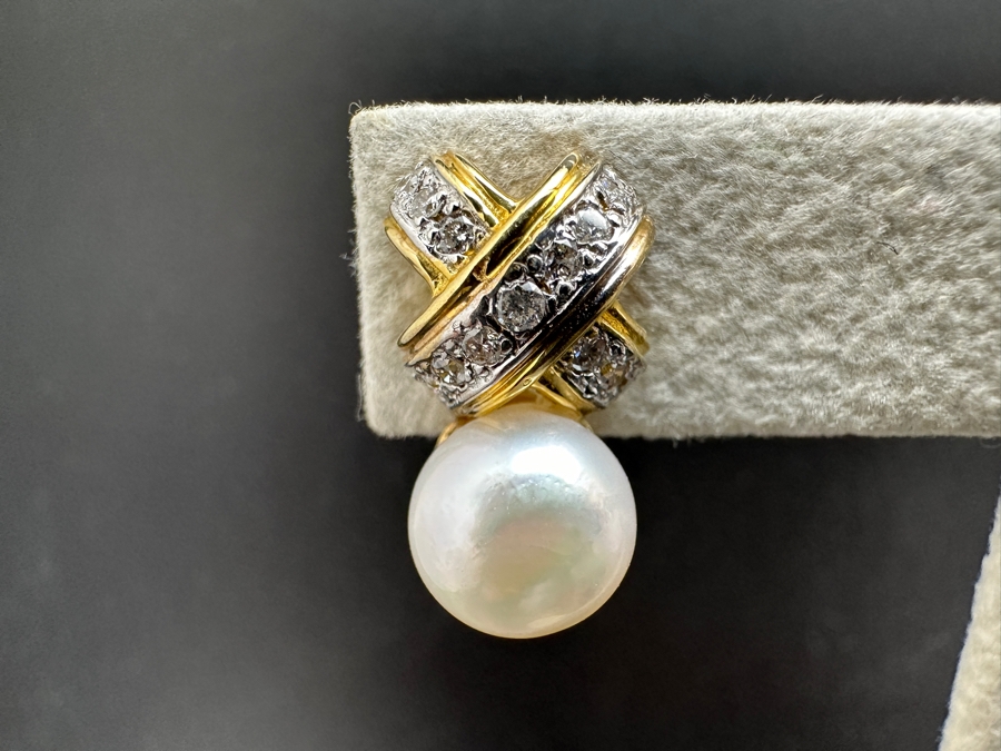 14K Gold Pearl and Diamond Earrings 7.2g ～1.0 cttw Diamonds FMV $1,000 Retail $2,000 [Photo 4]