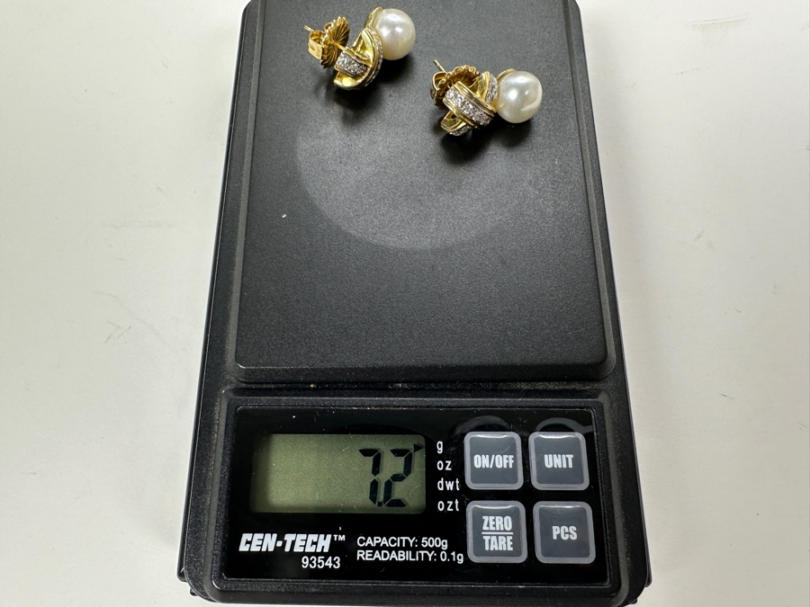 14K Gold Pearl and Diamond Earrings 7.2g ～1.0 cttw Diamonds FMV $1,000 Retail $2,000 [Photo 14]