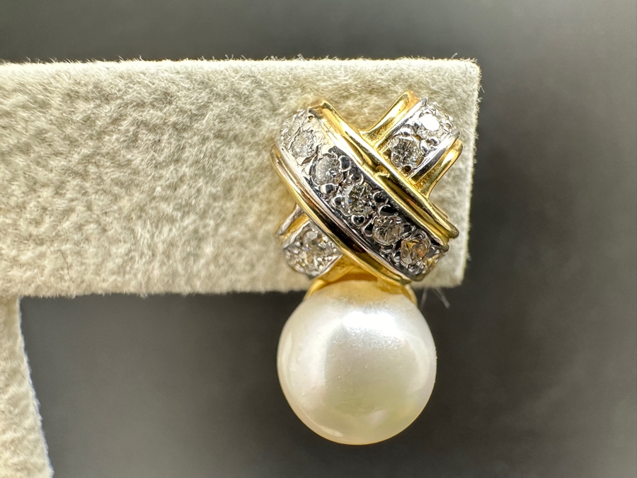 14K Gold Pearl and Diamond Earrings 7.2g ～1.0 cttw Diamonds FMV $1,000 Retail $2,000 [Photo 8]