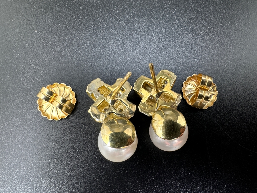 14K Gold Pearl and Diamond Earrings 7.2g ～1.0 cttw Diamonds FMV $1,000 Retail $2,000 [Photo 12]