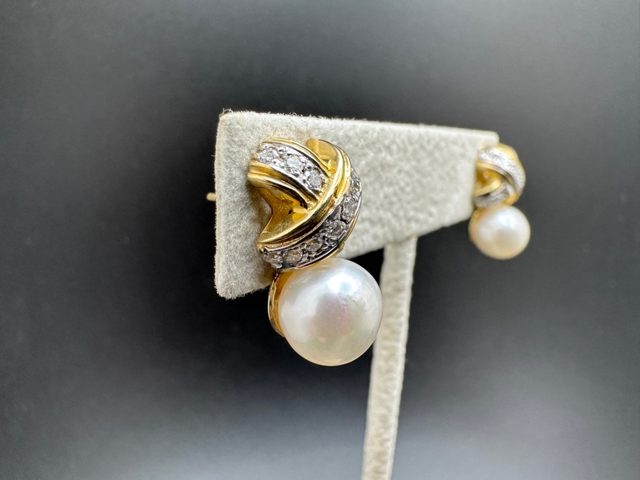 14K Gold Pearl and Diamond Earrings 7.2g ～1.0 cttw Diamonds FMV $1,000 Retail $2,000 [Photo 9]