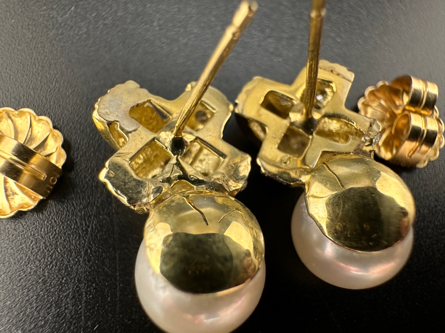 14K Gold Pearl and Diamond Earrings 7.2g ～1.0 cttw Diamonds FMV $1,000 Retail $2,000 [Photo 13]