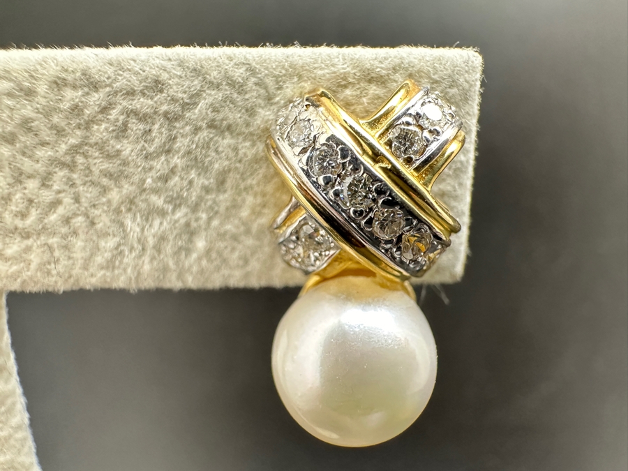 14K Gold Pearl and Diamond Earrings 7.2g ～1.0 cttw Diamonds FMV $1,000 Retail $2,000 [Photo 7]