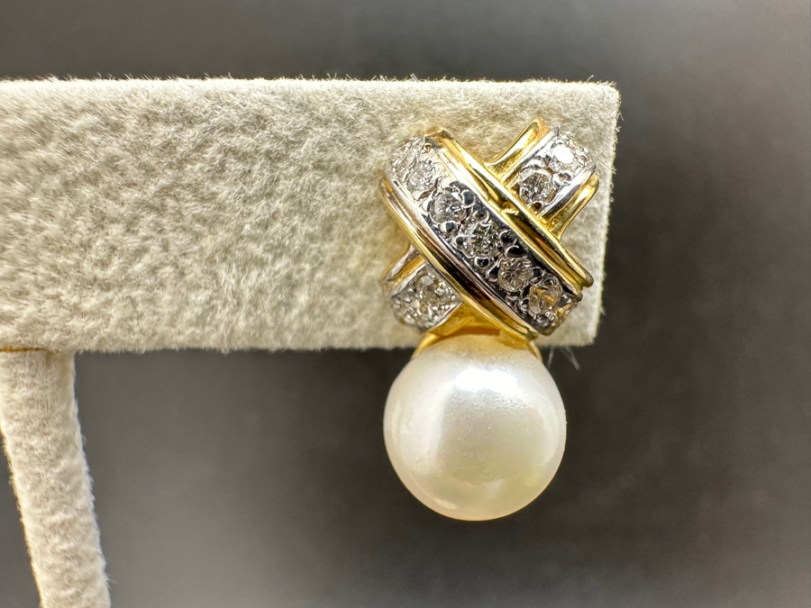 14K Gold Pearl and Diamond Earrings 7.2g ～1.0 cttw Diamonds FMV $1,000 Retail $2,000 [Photo 6]
