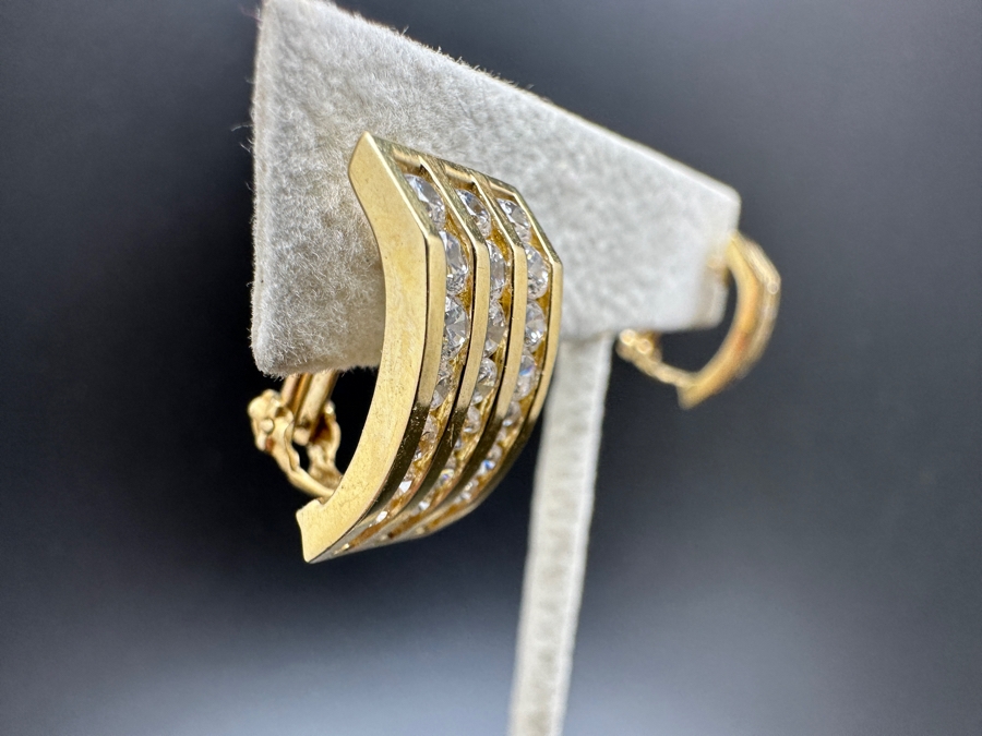 14K Gold CZ Earrings with Omega Back 6.9g FMV $500 Retail $1000 [Photo 4]