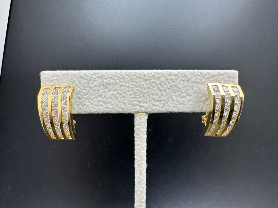 14K Gold CZ Earrings with Omega Back 6.9g FMV $500 Retail $1000 [Photo 2]