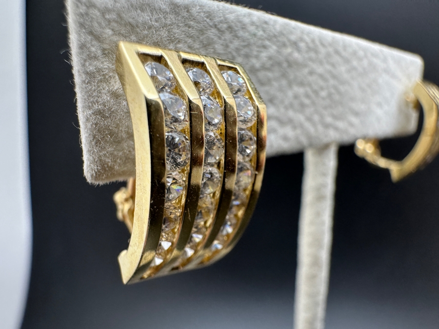 14K Gold CZ Earrings with Omega Back 6.9g FMV $500 Retail $1000 [Photo 5]