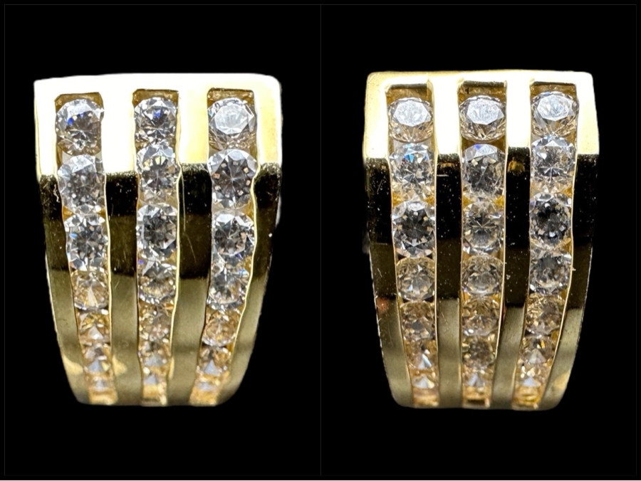 14K Gold CZ Earrings with Omega Back 6.9g FMV $500 Retail $1000 [Photo 1]