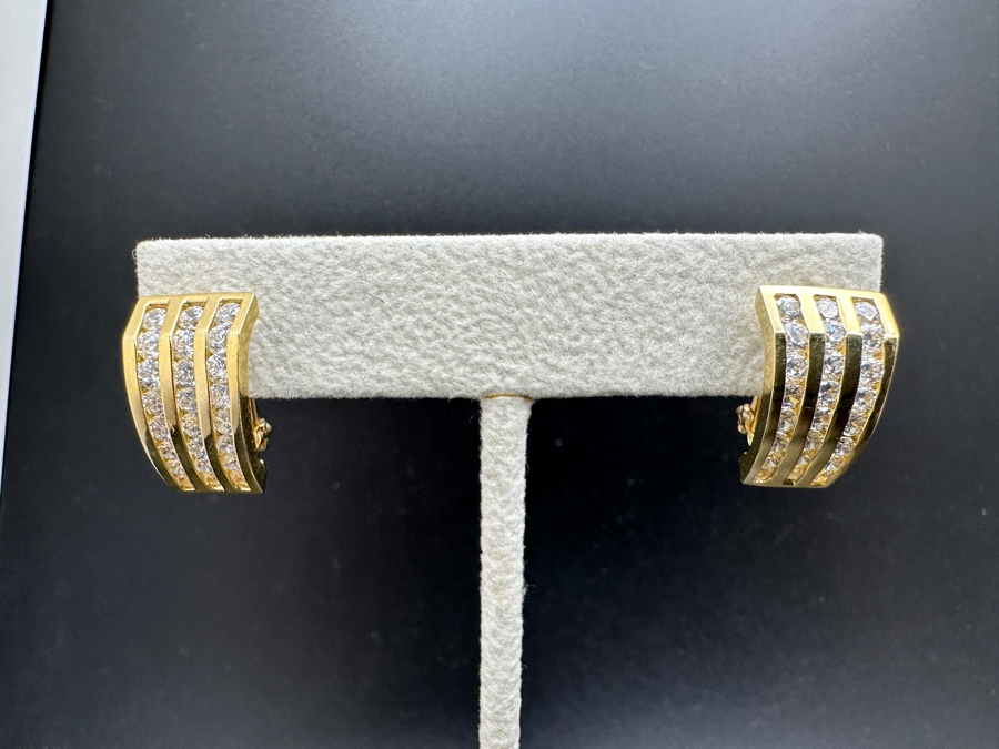 14K Gold CZ Earrings with Omega Back 6.9g FMV $500 Retail $1000 [Photo 3]