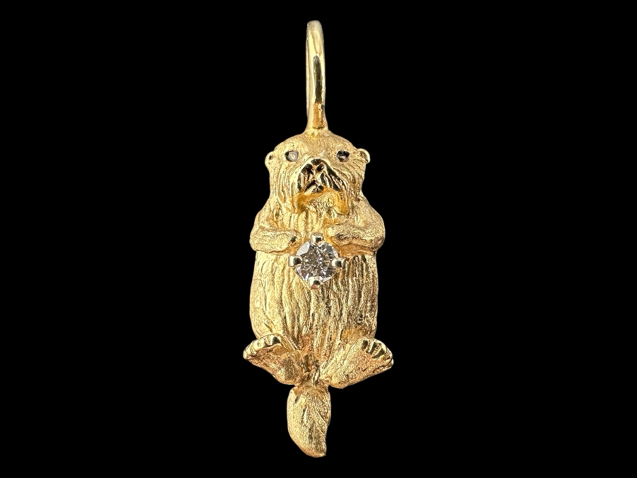 Vintage 1990s 14K Gold Sea Otter with ～.07 ct Diamond Signed By Gayle Bright 3.8g FMV $300 Retail $600 [Photo 1]