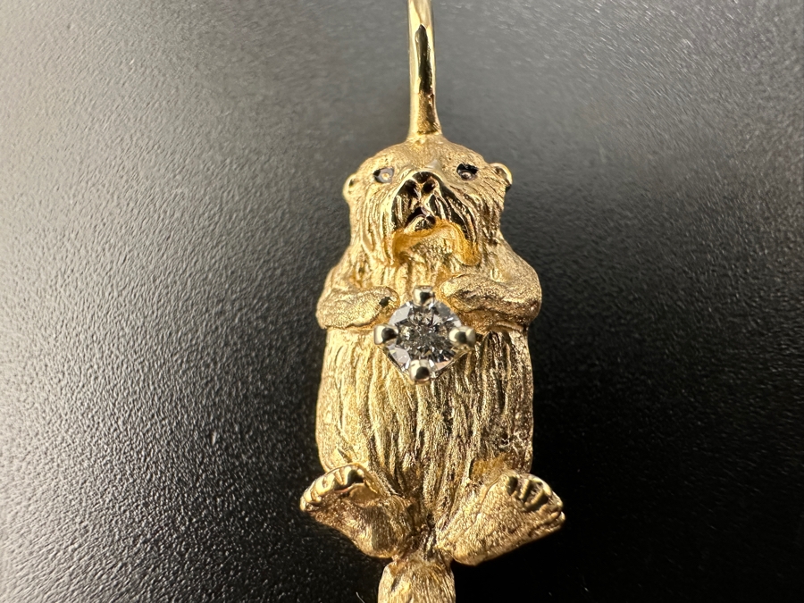 Vintage 1990s 14K Gold Sea Otter with ～.07 ct Diamond Signed By Gayle Bright 3.8g FMV $300 Retail $600 [Photo 2]