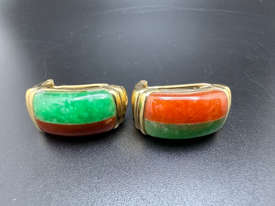14K Gold Jade and Jasper Earrings 10.6g FMV $350 Retail $700 [Photo 10]