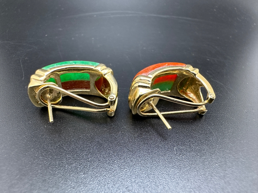 14K Gold Jade and Jasper Earrings 10.6g FMV $350 Retail $700 [Photo 11]